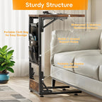 Kufutee Folding TV Tray Table, Small Folding Side Table with Storage Bag, Portable C Shaped End Stand for Couch Sofa Bed, Rustic Brown