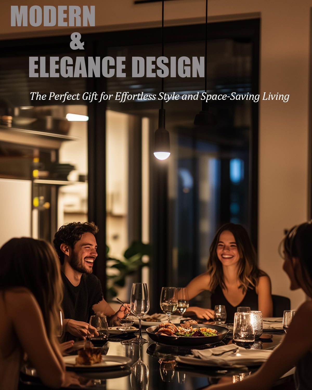 Modern Dining Chairs Set of 4, PU Leather Dining Chairs with Curved Back, Space-Saving Kitchen Chair with Thick Cushions for Dining Room, Living Room, Apartment, Small Space, Black
