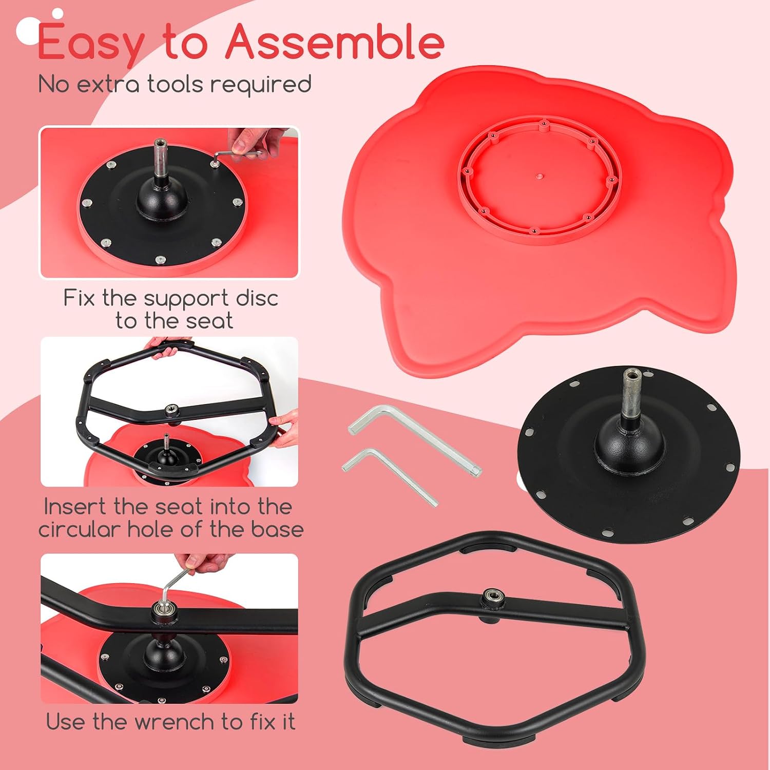 Costzon Sensory Chair, 360° Sit & Swivel Autistic Children Sensory Toy w/Non-Slip Metal Base for Training Body Coordination and Indoor Outdoor Use, Spinning Chair for Autistic Kids (Red,Elephant)