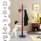 Coat Racks Free standing, Natural Wood Coat Rack Stand With 14 Hooks, Heavy Duty Adjustable Height Coat Racks For Entryway Hallway Foyer Office Bedroom (Redwood)