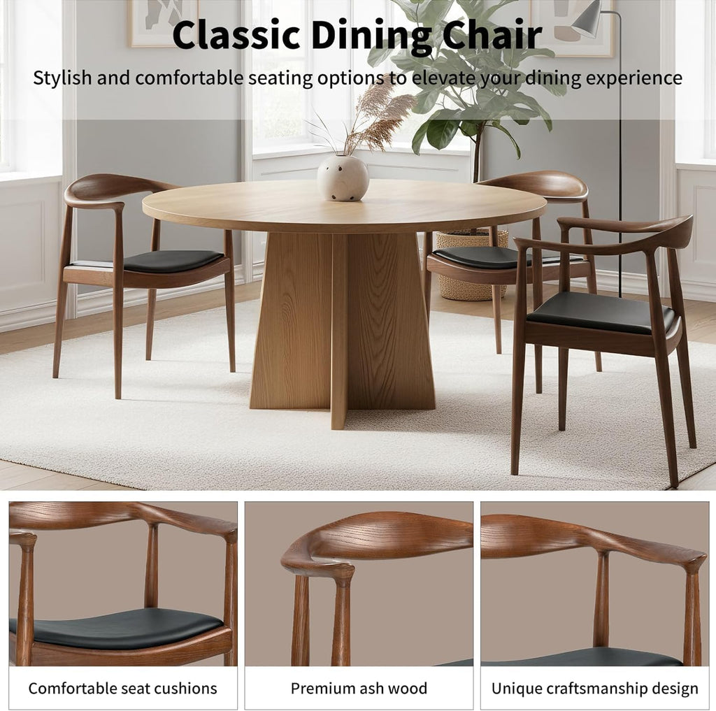 Kennedy Armchair Set of 2, Mid Century Modern Dining Chair, PU Upholstered Kennedy Chair, Ash Wood Armchair for Living Room, Dining Room, Office, Kitchen, Fully Assembled (Walnut)