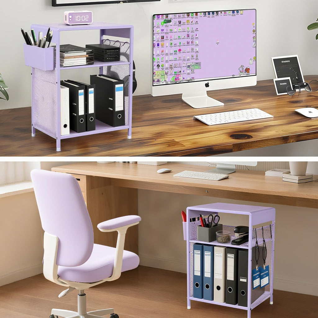 Purple Nightstand, End Table with Hooks and Holder, Kids Nightstand for Bedroom, Toddler Bedside Table, Small Desk for Girls, Coffee Table for Living Room, Dorm, Office (Purple)