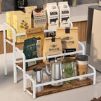Coffee Syrup Rack,12 Bottle Capacity,3 Tier Coffee Bar Organizer,Kitchen Wine Rack,Coffee Station for Syrup, Wine Stand Shelf,Coffee Bar Accessories (Dark Brown Wood, White)