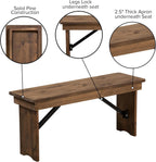 Merrick Lane Tinsley 40" x 12" Antique Rustic Solid Pine Folding Farmhouse Style Bench