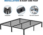 OLIXIS Metal Queen Bed Frame - 14in High with Storage Space, No Box Spring Needed with Sturdy Steel Slat Support, 2200LBS Heavy Duty for Easy Assembly, Black for Bedroom