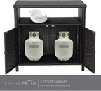 Grand patio Wicker Storage Cabinet Outdoor Waterproof Buffet Cabinet Patio Bar Table with Two Doors and Shelves Wicker Sideboard for Garden Kitchen Pool Dark Brown