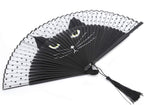 Cat Folding Fan, Japanese Style Hand Held Painted Bamboo Fan with Fluent Opening Closing Sound, for Dancing Wedding Party Gift