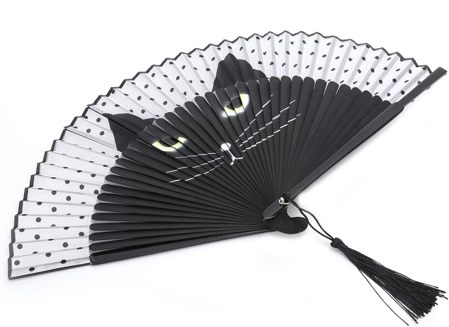 Cat Folding Fan, Japanese Style Hand Held Painted Bamboo Fan with Fluent Opening Closing Sound, for Dancing Wedding Party Gift