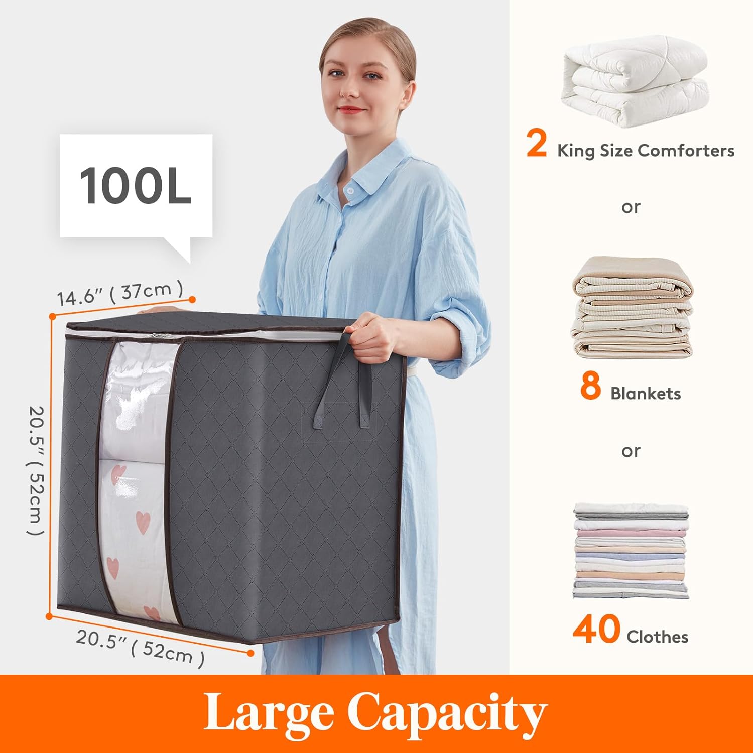 Lifewit 6 Pack 100L Clothes Storage Bins with Lids, Foldable Blanket Storage Bags with Zippers, Clear Window and Reinforced Handles, Closet and Organization for Clothing, Sweater, Comforter, Bedding