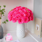 Glitter Rose Flower Bouquet, Fake Roses Bouquet 16 Pcs DIY Glitter Rose Bouquet Kits Birthday Gifts for Women Mom Mother's Day Anniversary Graduation - Hot Pink