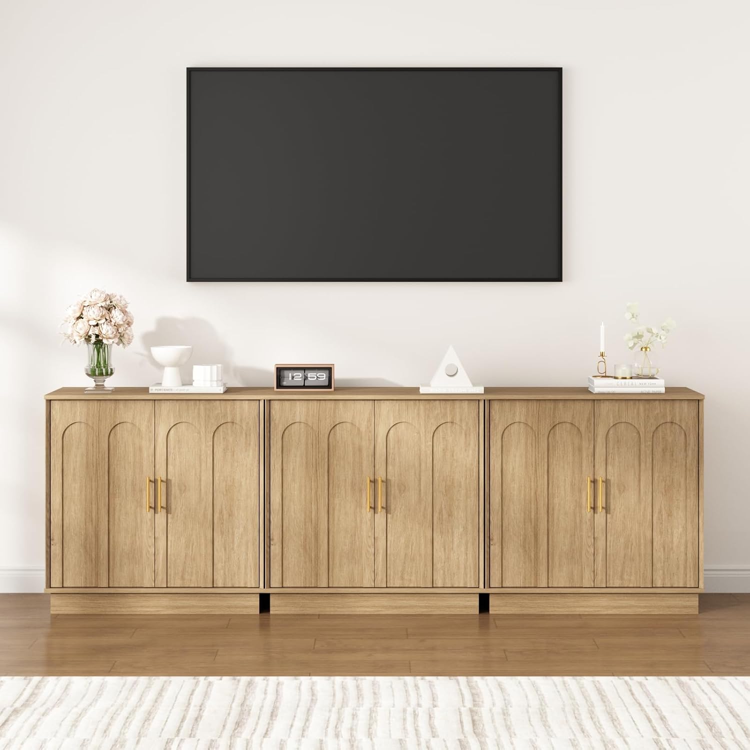 Buffet Cabinet with Storage, 2 Door Sideboard Credenza with Arch Design and Adjustable Shelves, 31.5" Modern Coffee Bar Accent Cabinets for Kitchen, Living Room, Entryway, Natural