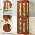 70"H Curio Cabinet,Curio Cabinet with Glass Doors,Wood Display with Adjustable Glass Shelves,Lighted Curios Cabinets,Vintage Accent Storage Cabinets with 6 Shelves,Curiocabinet for Living Room(Walnut)