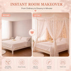 8 Panels Lace Bed Canopy Curtains with 10 Ceiling Hooks 40 x 84 and 30 x 84 Inch Curtains for Queen Size Bed Dorm Bedroom No Drill Romantic White Lace Canopy Tie Top DIY Setup