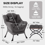 Tiita Modern Large Accent Chair with Ottoman, Comfy Leisure Sofa Armchair with Footrest, Reading Chair for Bedroom, Living Room, Dorm Rooms, Garden Dark Grey