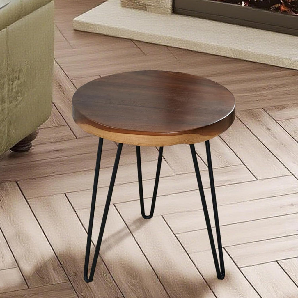 Round Teak Slice Slab Side Wood Table Top 17.7"x17.7"x1.96" Handmade Live Edge Handcrafted Plate Natural Solid Wooden Board for DIY Epoxy Resin End Table Slab Untreated Wall Home Décor