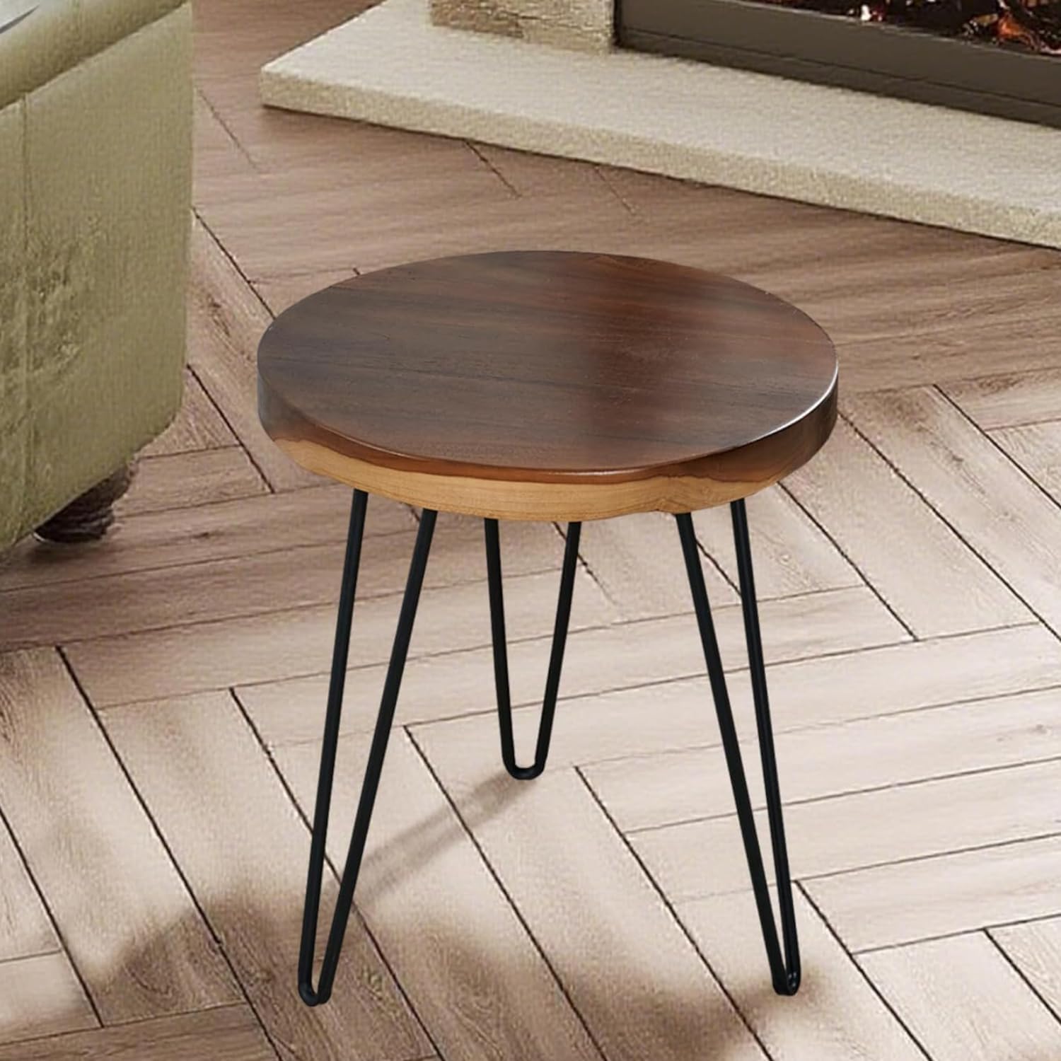 Round Teak Slice Slab Side Wood Table Top 17.7"x17.7"x1.96" Handmade Live Edge Handcrafted Plate Natural Solid Wooden Board for DIY Epoxy Resin End Table Slab Untreated Wall Home Décor