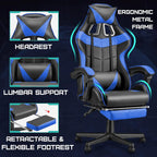 Huracan Gaming Chair with Footrest, Ergonomic Computer Chair Lumbar Support, Adjustable High Back Recliner for Adults, Racing Style Video Gaming Chairs, for Home Office Streaming, Blue
