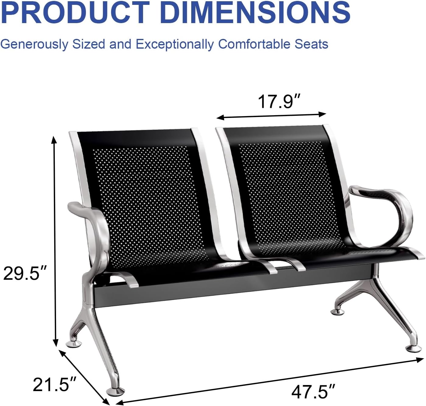 KINTNESS 5 Seat Reception Chair Benches Office Chair Guest Heavy Duty Waiting Room Chairs with Arms for Lobby, Office, Bank, Hospital Bench, Black