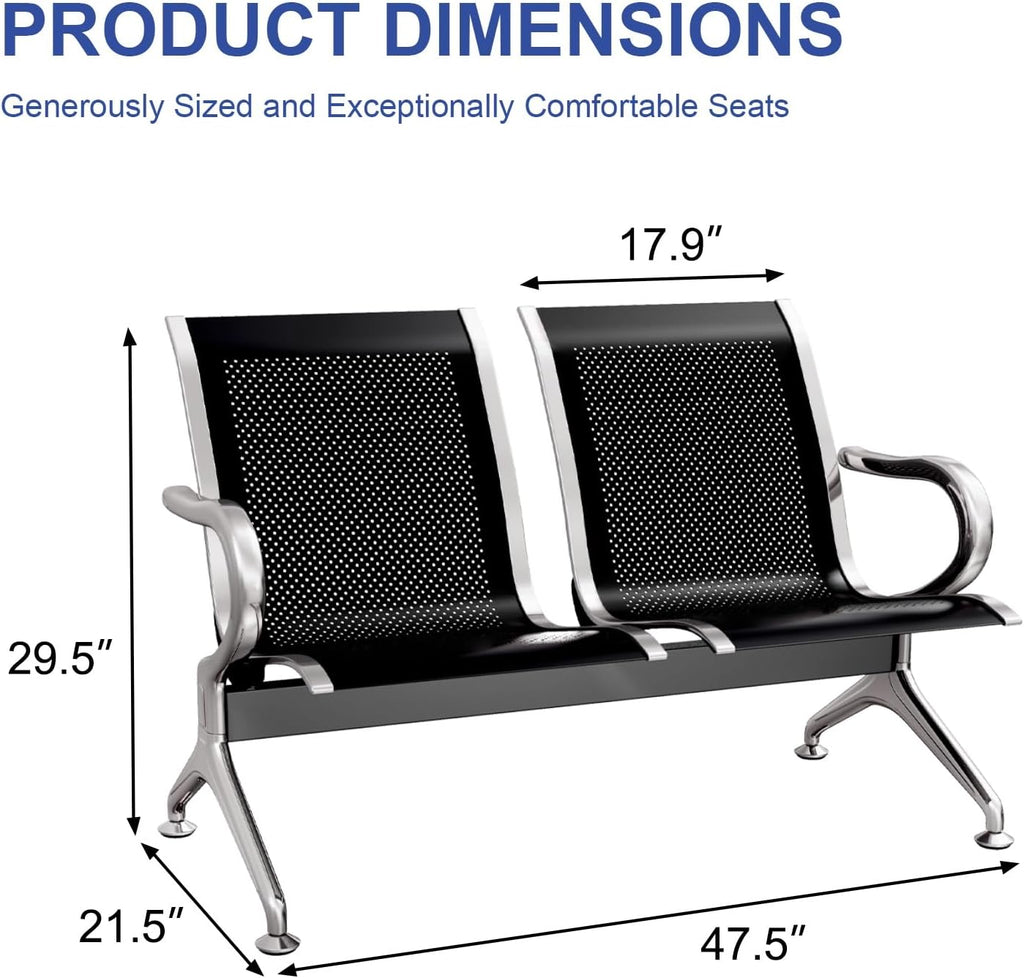 KINTNESS 7 Seat Reception Chair Benches Office Chair Guest Heavy Duty Waiting Room Chairs with Arms for Lobby, Office, Bank, Hospital Bench, Black