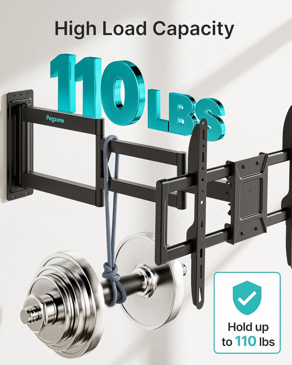 Pegzone Long Arm TV Wall Mount for 37-86 Inch TVs, 38 Inch Extra Long Extension TV Bracket, Swivel Tilt Full Motion TV Wall Mount Fit Max VESA 600 x 400mm, Heavy Duty Up to 110lbs, Single Stud
