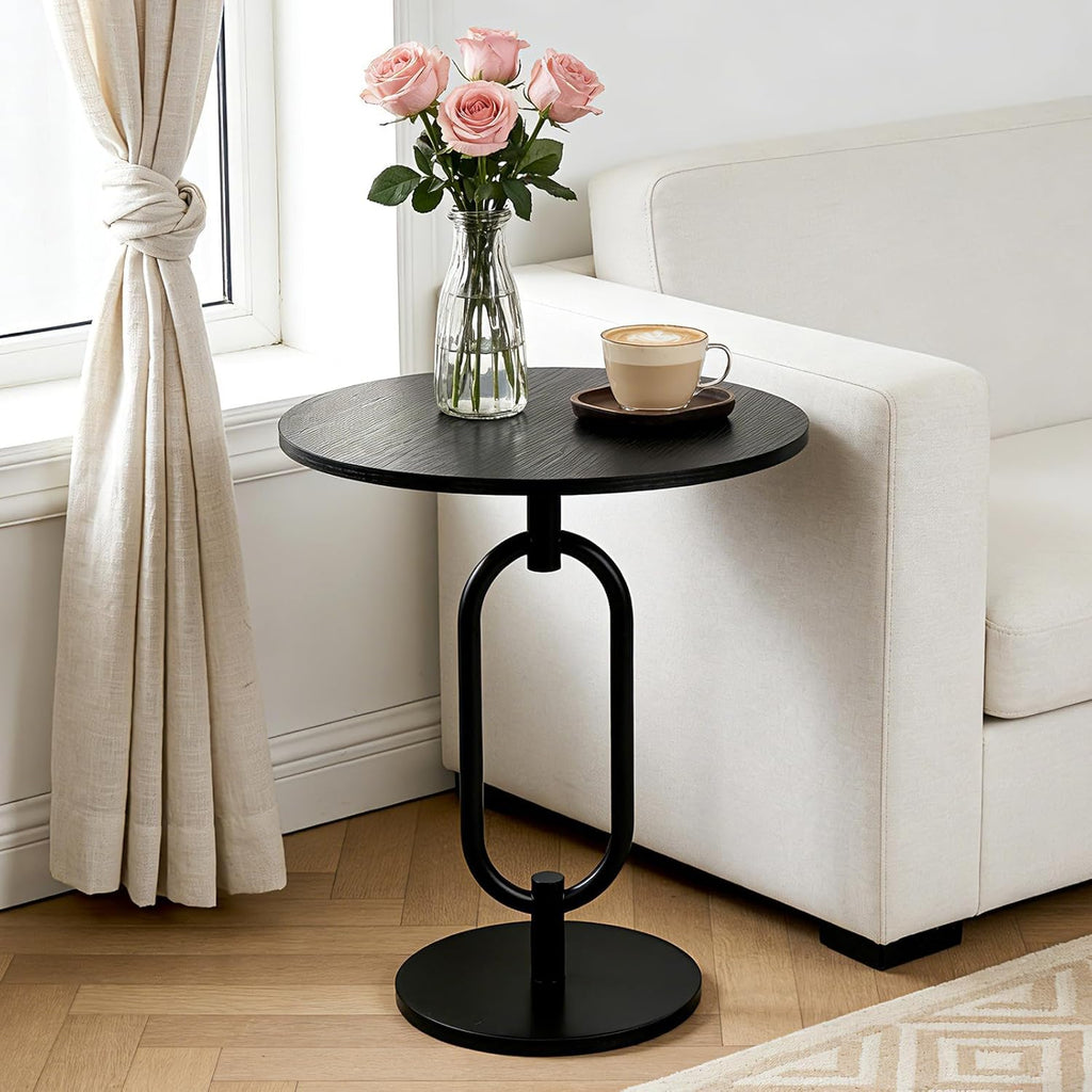 17In(W) x19In(H) Black Round Side Table Heavy Duty Modern End Table Stable Sofa Side Table Sturdy Base Integrated Small Accent Table Nightstand for Living Room Bedroom