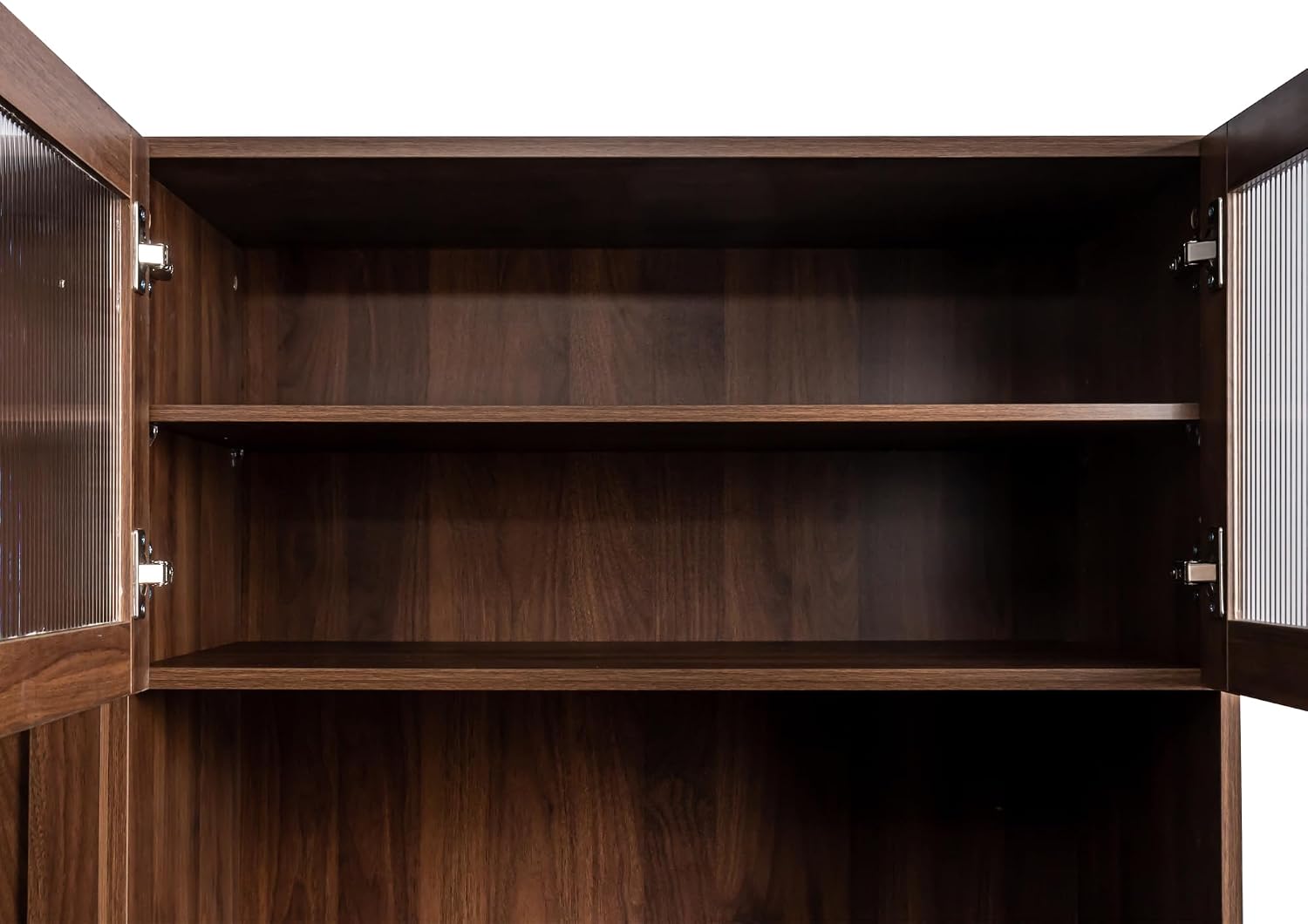 LUMISOL Farmhouse Kitchen Hutch with Pull-Out Multi-Tier Storage Shelf, with 4 Doors, Kitchen Pantry Cabinet Storage Cabinet for Living RoomDining Room, Walnut