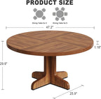 Garvee 47 Inch Round Dining Table for 4, Farmhouse Kitchen Dining Room Circle Dinner Table, Kitchen Dining Room Furniture, Walnut (Table Only)