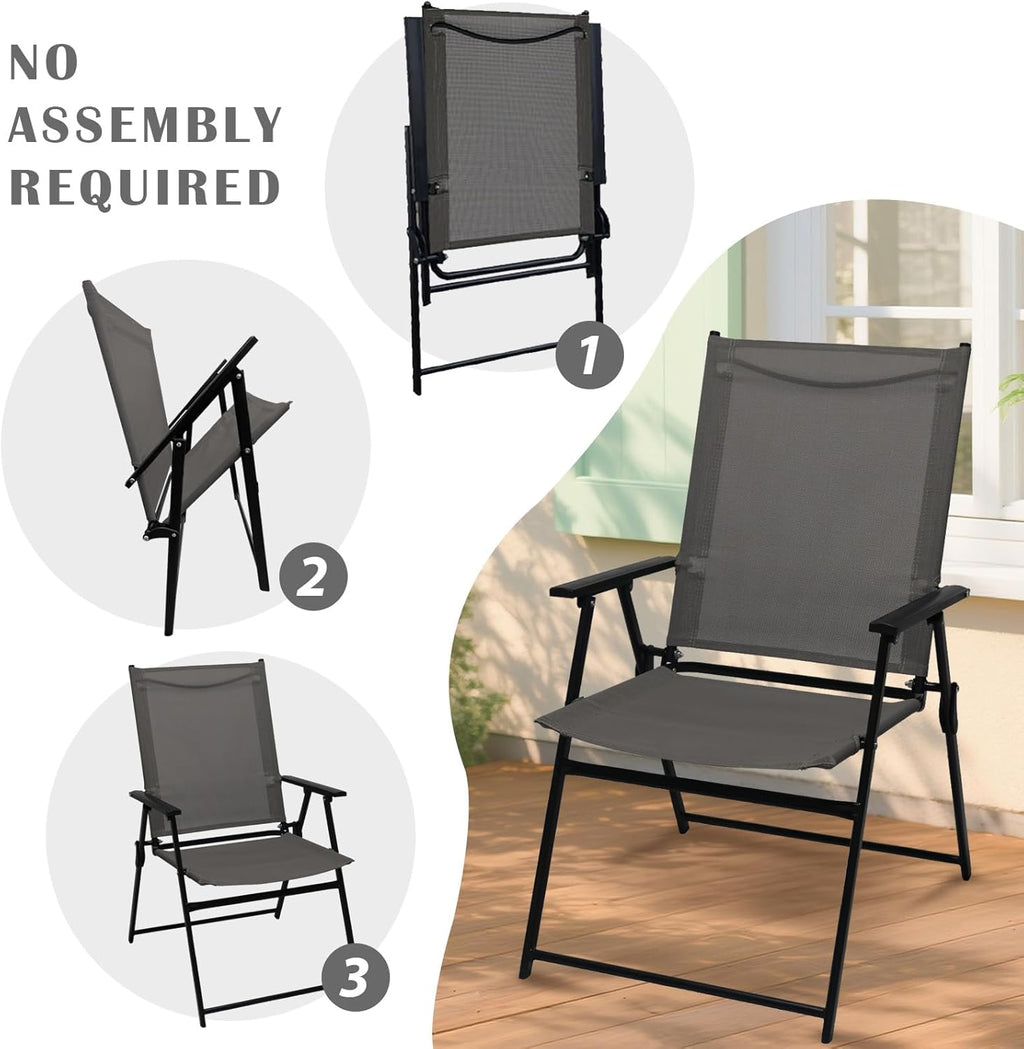 YLGJ&TIDY Folding Patio Chairs Set of 2 Stackable Outdoor Chairs with Armrests Backrest Portable Folding Chair for Patio Garden Camping Fishing Yard Lawn，No Assembly (Gray, 2 Pcs)