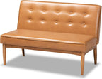 Baxton Studio Arvid Mid-Century Modern Tan Faux Leather Upholstered and Walnut Brown Finished Wood 2-Piece Dining Corner Sofa Bench