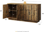 ONBRILL 60" Sideboard Buffet Cabinet with Storage, Irregular Panel Design Credenza Mid Century Farmhouse Coffee Bar Cabinet with 4 Doors & Adjustable Shelves for Living Room, Hallway (Rustic Brown)