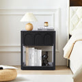 Wood Nightstand, 19.69" Wide Bedside Table with Arched Finish, Modern Night Stands with Curved Profile, Mid Century End Table for Bedroom Living Room (Black)