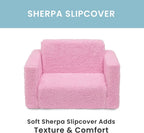 Delta Children Cozee Flip-Out Sherpa 2-in-1 Convertible Chair to Lounger for Kids, Pink