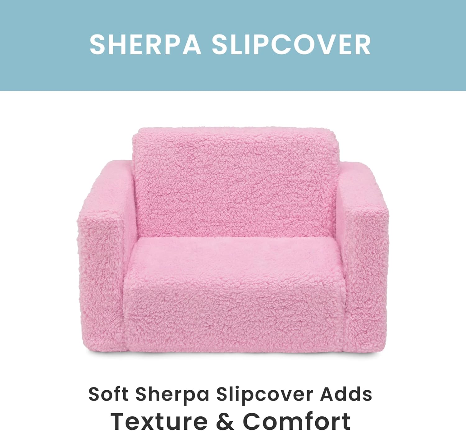 Delta Children Cozee Flip-Out Sherpa 2-in-1 Convertible Chair to Lounger for Kids, Pink