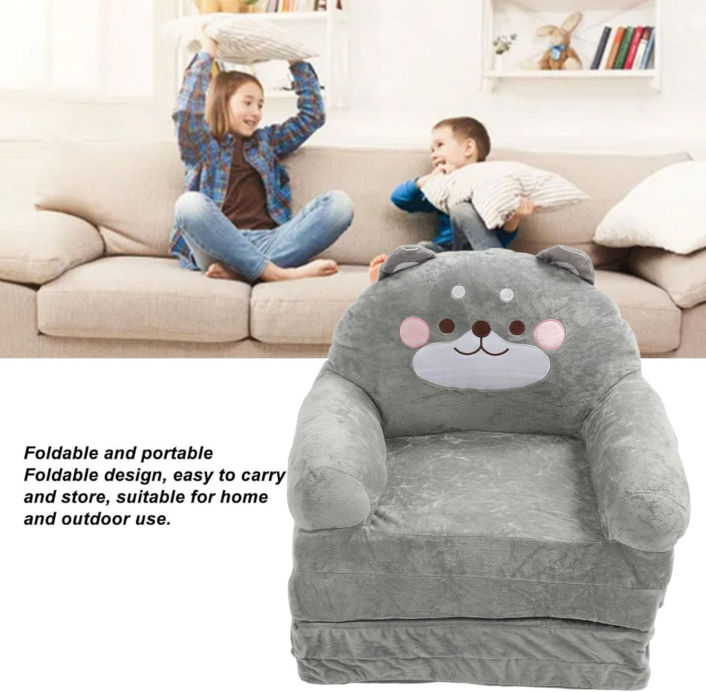 Cartoon Animal Kids Folding Sofa, Foldable Baby Sofa, Portable Toddler Folding Couch for Reading Watching TV Relaxing, Soft Fabric and Sponge Cushion, Indoor Outdoor Use (Folding in quarters)