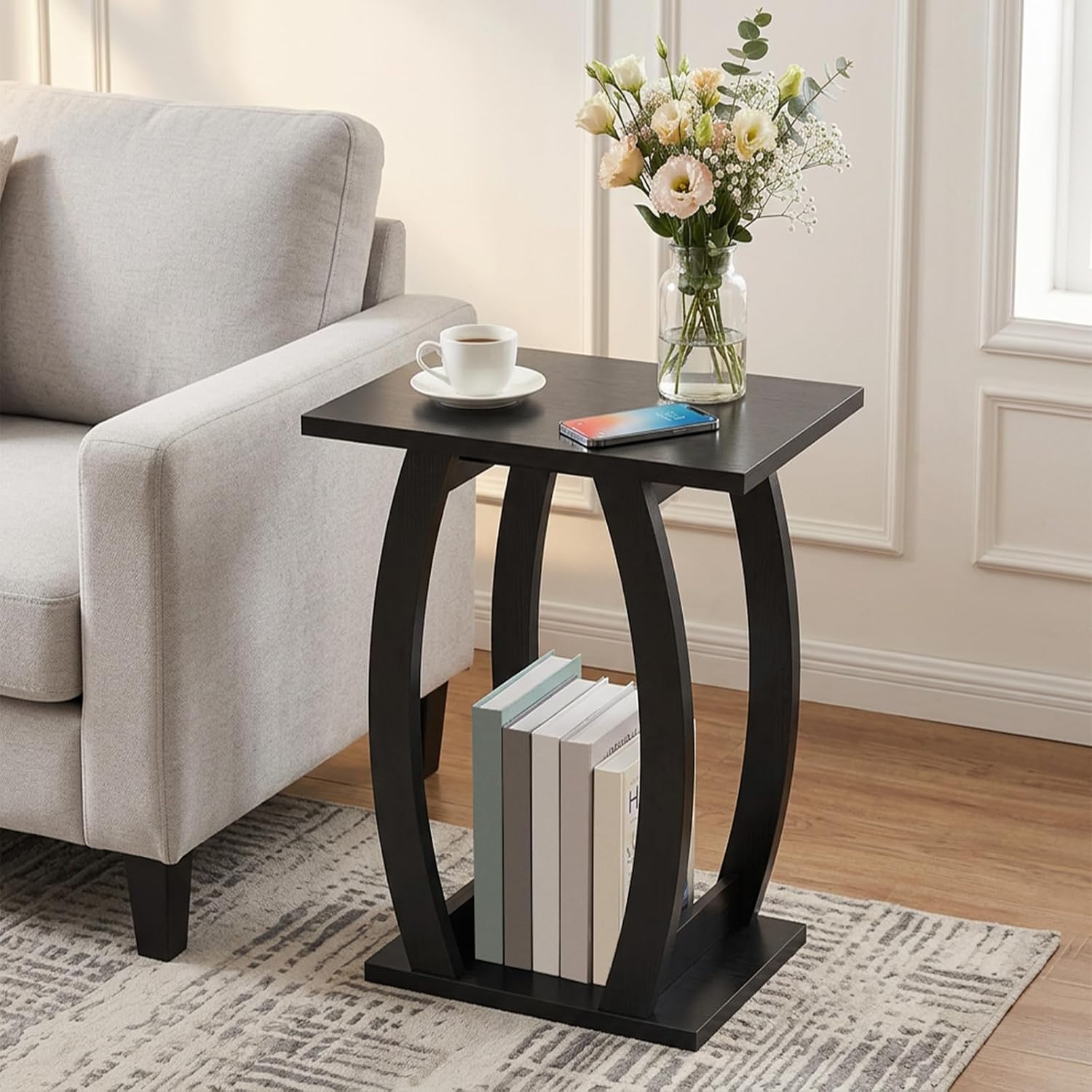 MAHANCRIS End Table Living Room Set of 2, Black Side Table for Small Spaces, Modern Beside Table with Shelf, Sturdy Nightstand Sofa Table for Bedroom, Black End Couch Table, Easy Assembly, ETBK1501S2