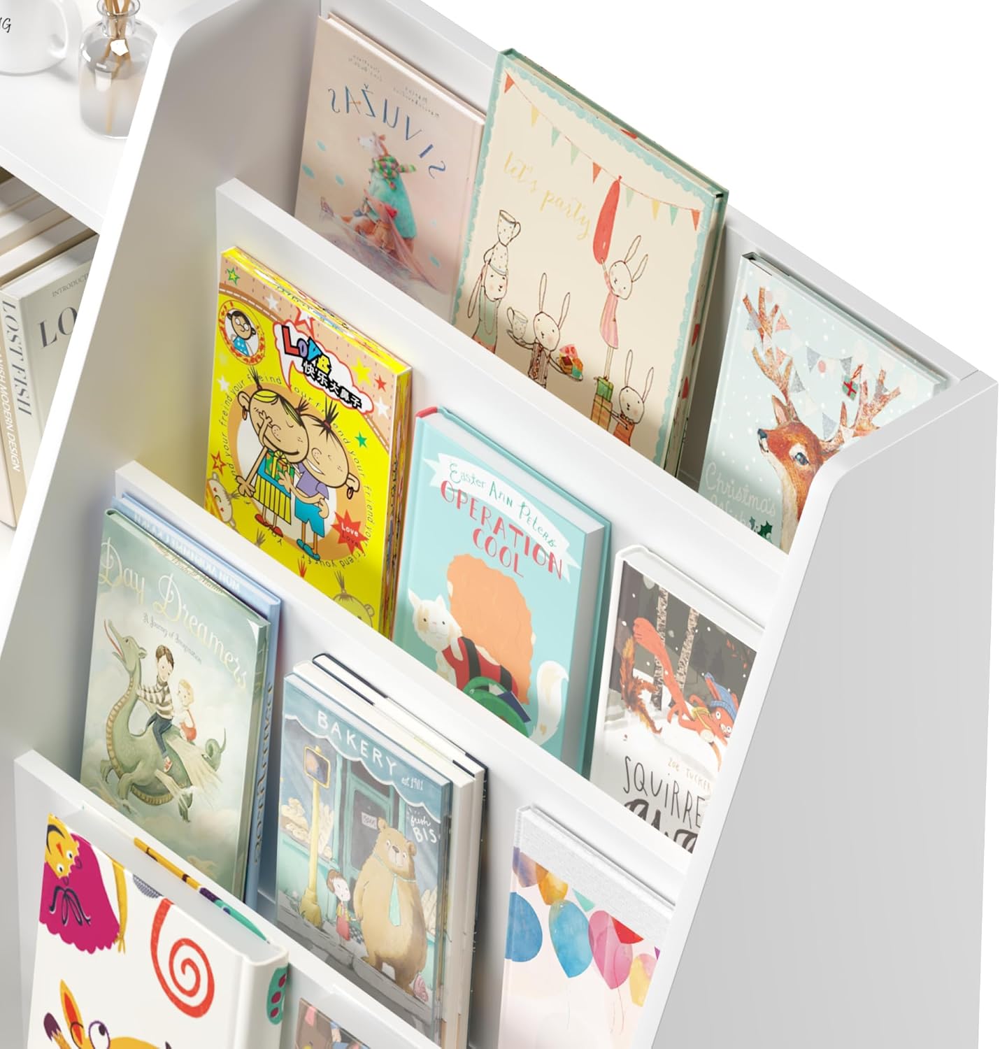 6 Tier Kids Wooden Bookshelf and Toy Storage, Children Toy Organizer with Book Shelves, Easy Assembly, Toddler BookRack Baby Bookcase for Nursery, Playroom and Classroom, White (White)