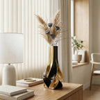 10.6" Black and Gold Ceramic Vase, Modern Geometric Flower Vase for Dining Table Centerpiece, Elegant Decorative Vase for Pampas Grass, Living Room, Bedroom, Office, Tabletop Decoration