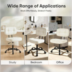 DUMOS Home Office Desk Chair - Ergonomic Armless PU Leather Computer Rolling Task Chair，with Comfy Lumbar Support and Height Adjustable, 360° Swivel, Vanity, Bedroom, Beige