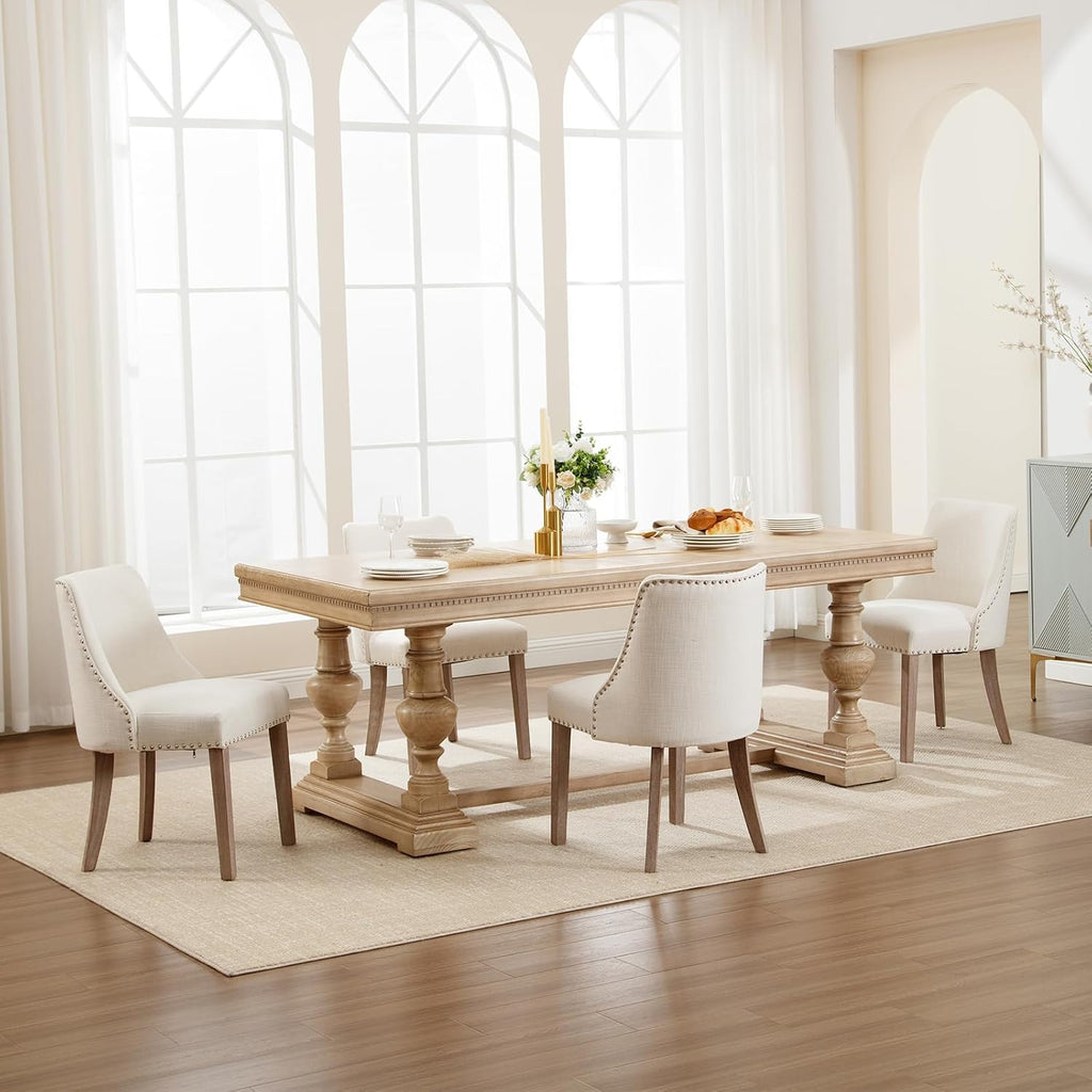 Kmax Fabric Dining Chairs Set of 2 Upholstered Side Chairs Farmhouse Accent Chairs with Nailhead Wood Legs for Dining Room Guest Room Restaurant, Cream