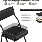 4 Pack Black Padded Folding Chairs with PU Leather Cushion and Backrest, Upholstered Foldable Dining Chair with Metal Frame for Indoor Outdoor Party Wedding Office Events, 380lbs Capacity