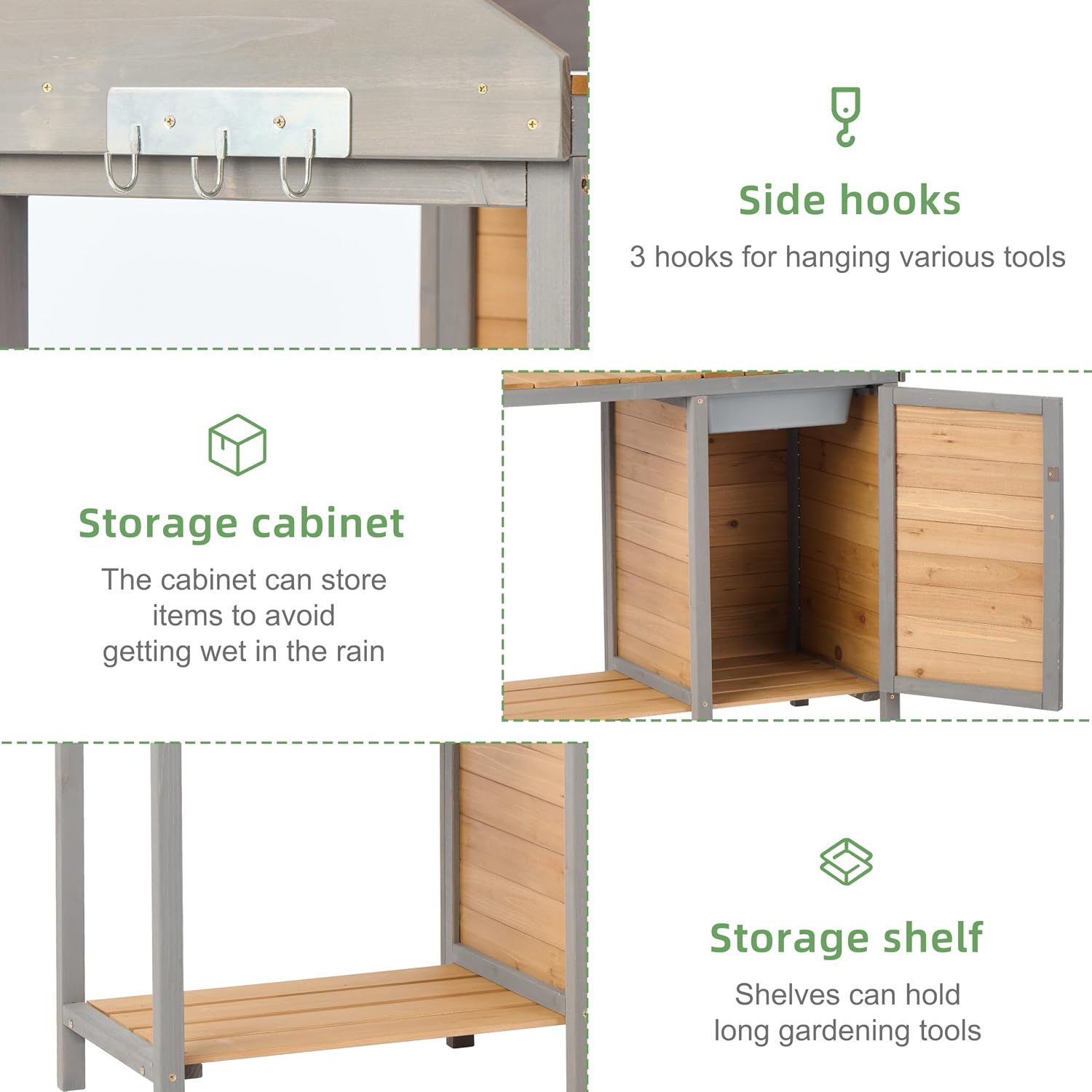 Outdoor Wooden Potting Bench Table with Sink, Garden Table Work Bench with Storage, Workstation for Outside Patio Lawn