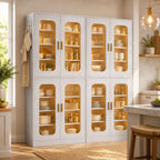 Cyclysio 67" LED Kitchen Pantry Cabinet with 6 Adjustable Shelves, Tempered Glass Doors, Built-in Color-Changing LED, Large Storage Cupboard for Kitchen, Dining, Living Room, and Bathroom, Grey