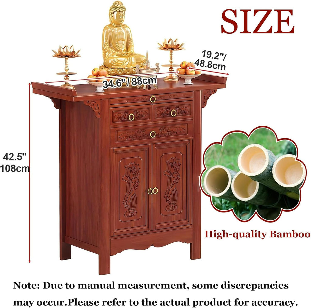 Buddha Altar Table, Personal Shrine Stand, Chinese Cabinet Pedestal Offering Table for Living Room, Small Spaces, Buddhist Prayer Altar Cabinet, Meditation Shrine Tavle(34.6in)
