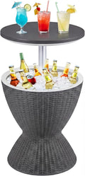 Tangkula Outdoor Cooler Table, Multi-Functional Cooler Bar Table, Adjustable Height Ice Cooler Side Table w/Drain Plug, 8 Gallon Beer & Wine Cooler, Rattan Style Patio Furniture for Pool Parties