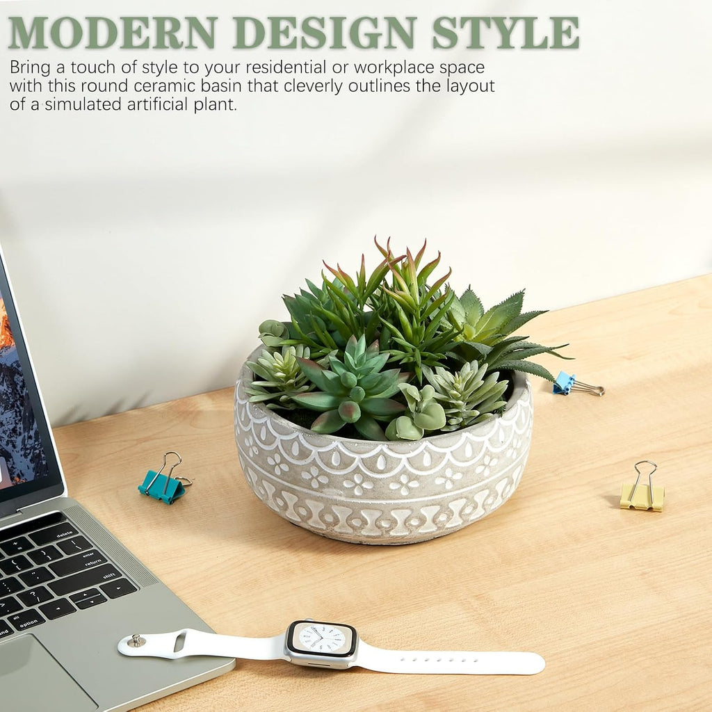6inch Artificial Succulent Plants in Pots,Fake Succulents with Grey Textured Ceramic Pot for Home Office Desk Bathroom Coffee Table Decor