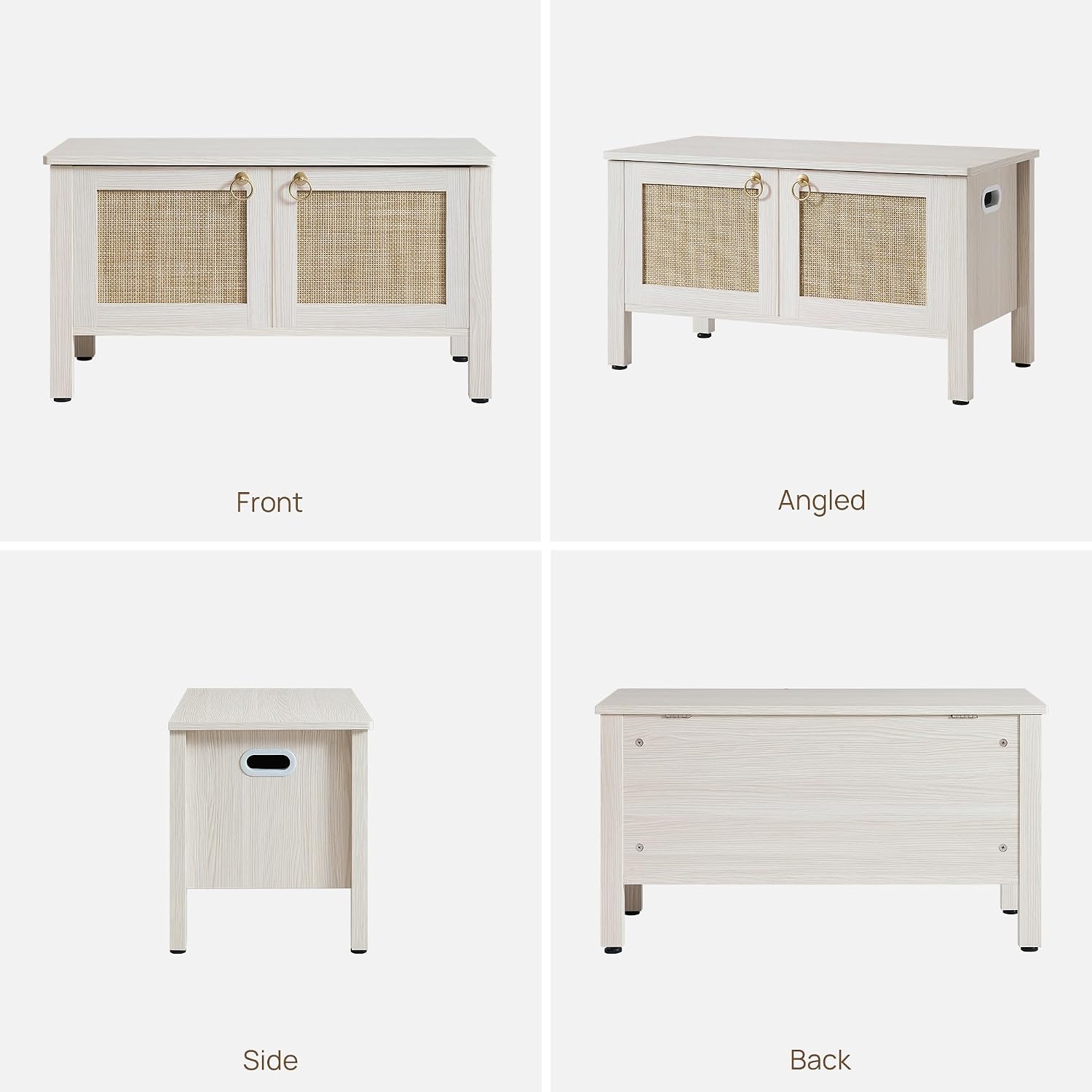 SICOTAS Rattan Shoe Rack Bench with Lift Top Storage: White Farmhouse Boho Shoe Cabinet Entryway Bench with Safety Hinges, Wooden Storage Chest for Bedroom, Entryway, Hallway, Living Room