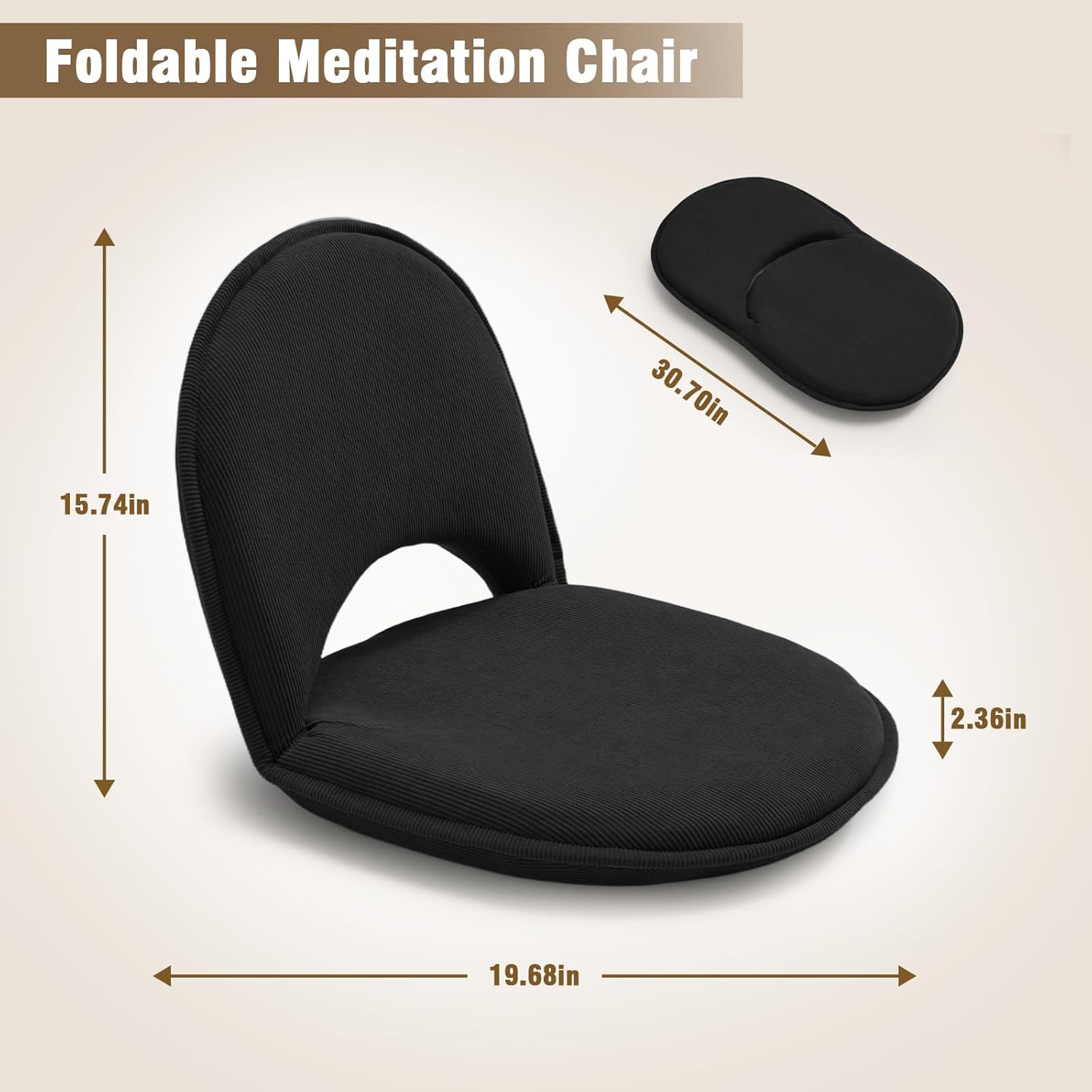 YOUKEEEJOJO Floor Chair 5-Position Adjustable Back Support Chair Foldable Camping,Video-Gaming Reading Watching, Upholstered Meditation Convenient Seat(2,Black)
