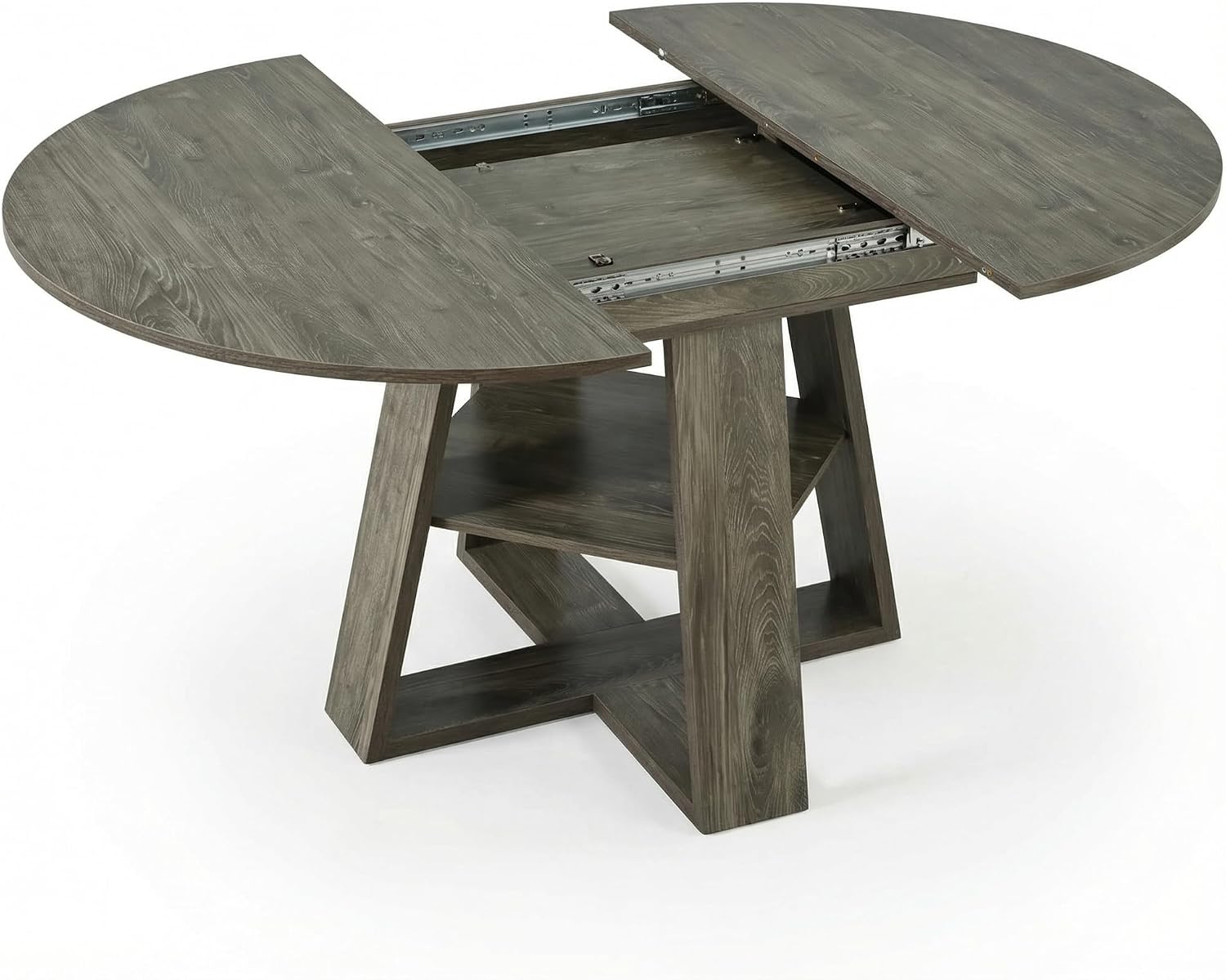 PVWIIK 43.3in-59in Extendable Round Dining Table for 4-8,Modern Kitchen Oval Dining Table with Removable Leaves Space Saving,Wood Base with Storage Shelf for Kitchen Living Room,Antique Natural