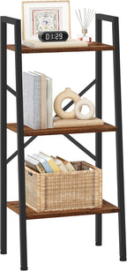 Hoctieon 3-Tier Industrial Ladder Bookshelf, Narrow Ladder Shelf, Tall Standing Bookshelf, Skinny Open Ladder Shelf, for Living Room, Home Office, Kitchen, Bedroom, Metal Frame, Rustic Brown