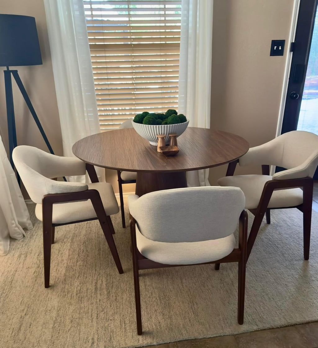 43" Wood Round Dining Table for 2 4 5, Modern Farmhouse Rustic Circle Kitchen Table with Minimalist Circular Pedestal for Dining Room Kitchen, Dinner Living Room, Restaurant Walnut New